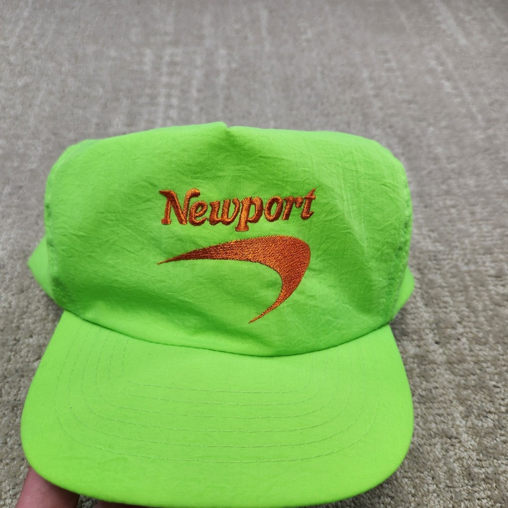 Vintage Newport Pleasure Cigarettes Hat Neon Green Nylon Snapback promo 90s rope